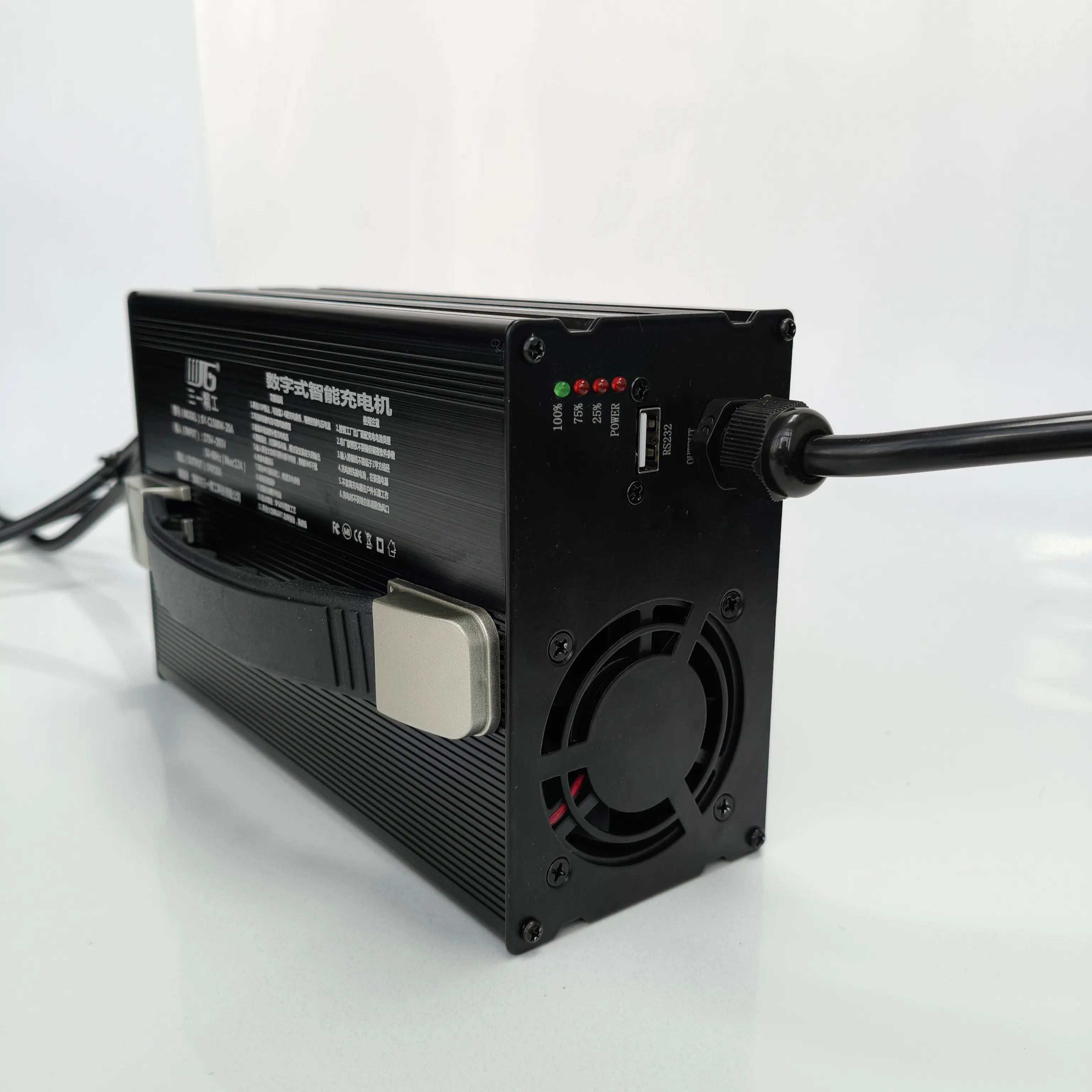 Sanyi SY-C1000-1600W ultra high-power boom lift battery charger sized for 24V, 48V and 80V Genie Z/S, JLG 600S/800S, Skyjack SJ45/63, Haulotte HA/HT and Snorkel A38/A46 articulating and telescopic boom platforms